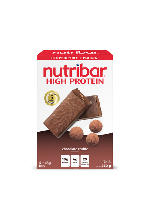 Nutribar high protein chocolate truffle bar packaging on a white background